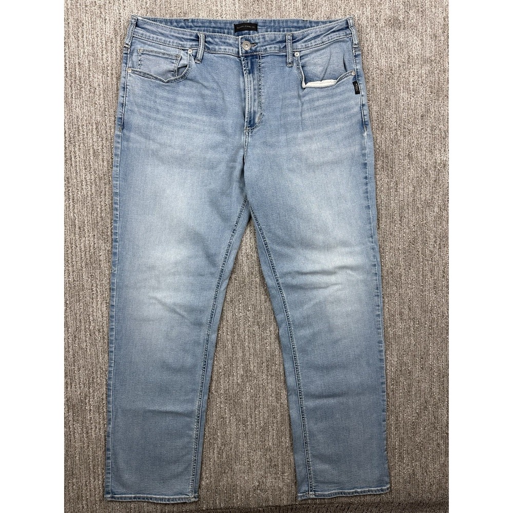 Silver Jeans Mens 40x34 Fits 40x33 Blue Grayson Straight Leg Light Wash Stretch
